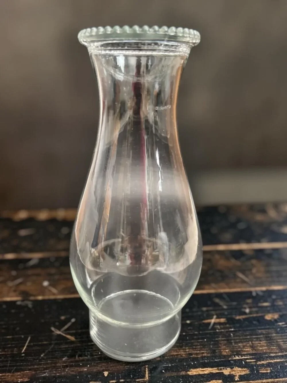 Clear Glass Hurricane Lamp Shade With Beaded Top Edge Vintage Replacement Globe